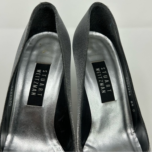 Stuart Weitzman Silver Slate Gray Shimmer Glitter Evening High Heels Size 8.5 C - Picture 6 of 13